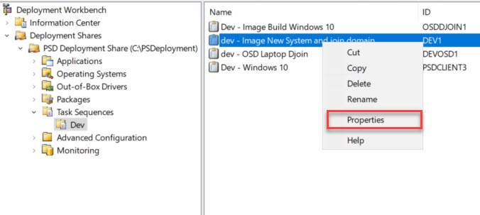 check properties of new task sequence