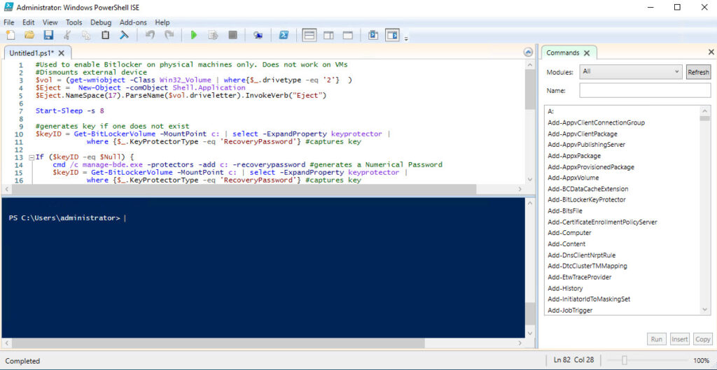 Powershell script in editor