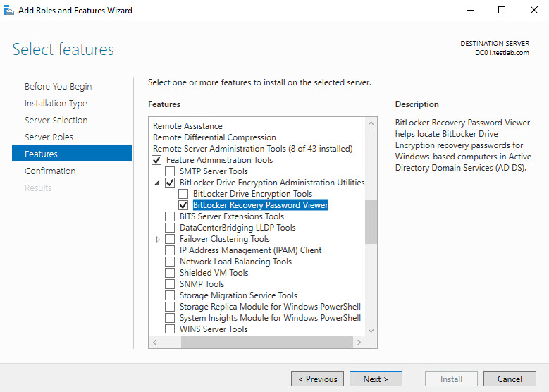 Install Bitlocker feature