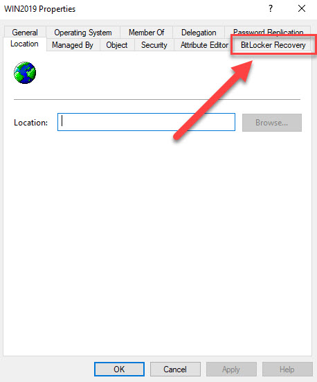 Bitlocker tab visible in Active Directory