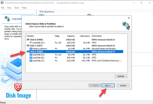 Choose source disk