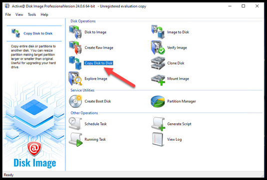 Choose Copy Disk to Disk option