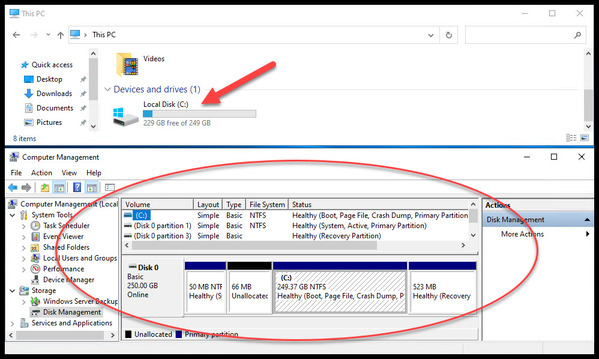 Original size of disk after migrating to AWS