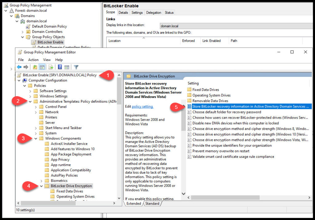 Navigate to Store BitLocker recovery information in Active Directory Domain Services