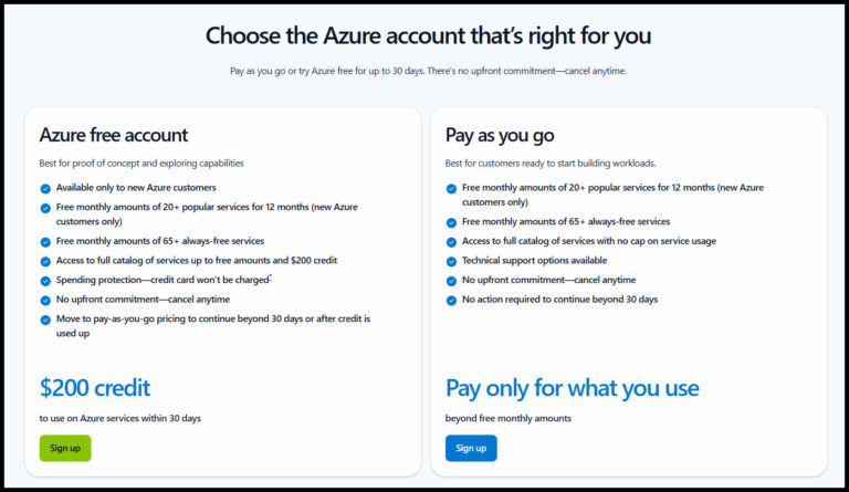 Apply for Azure Account and $200 credit